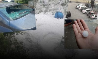 Dolu yağdı arabaların camları kırıldı