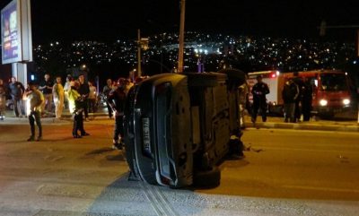 Kontrolden çıktı, takla atarak trafik lambasına çarptı