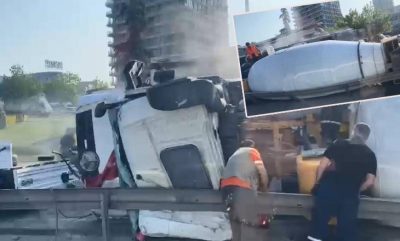 Küçükçekmece’de beton mikseri devrildi